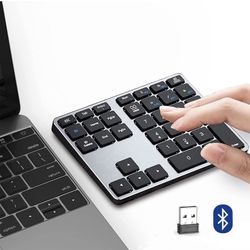 Bluetooth Number Pad, Multi-Device Wireless Numeric Keypad, Aluminum Dual Mode 3-in-1 (BT1+BT2+USB) Portable Slim Bluetooth Numpad 10 Key for Laptop, 