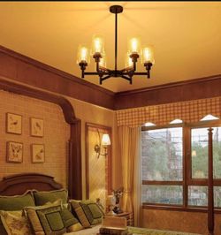 Modern 6-Light Farmhouse Chandelier | Black Ceiling Light with Clear Glass Shades