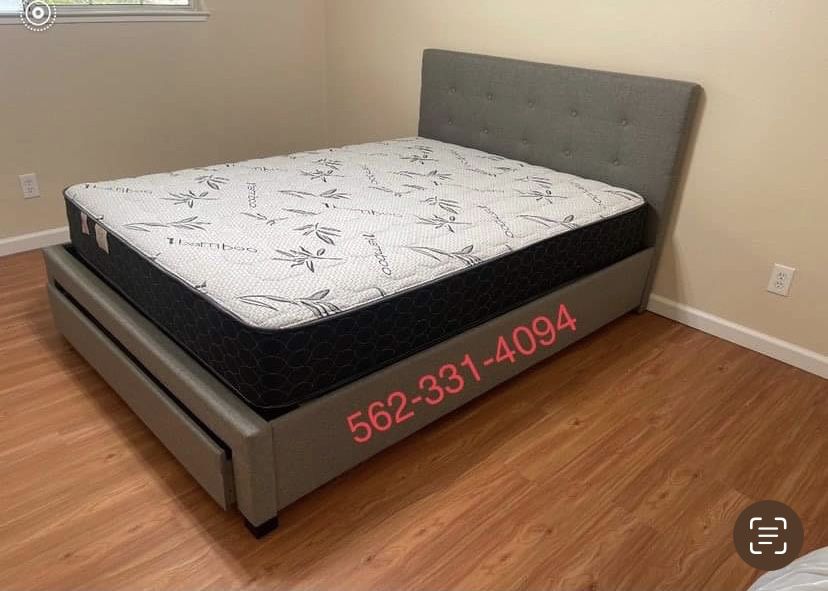 Gray Storage Bed With Classic Bamboo Top Mattress 