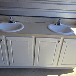 Vanity Set with Top  2 Sinks and 2 Faucets