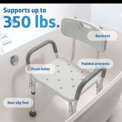 Medline Shower Chair for Elderly, Seniors, Adults & Disabled - Heavy Duty Shower Seat with Padded Arms and Back for Inside Shower