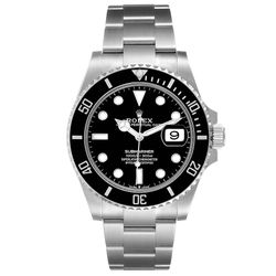 *2023 Men's Rolex 41mm Submariner Oyster Perpetual Stainless Steel Watch with Black Dial and Black Bezel. (Pre-Owned 126610)