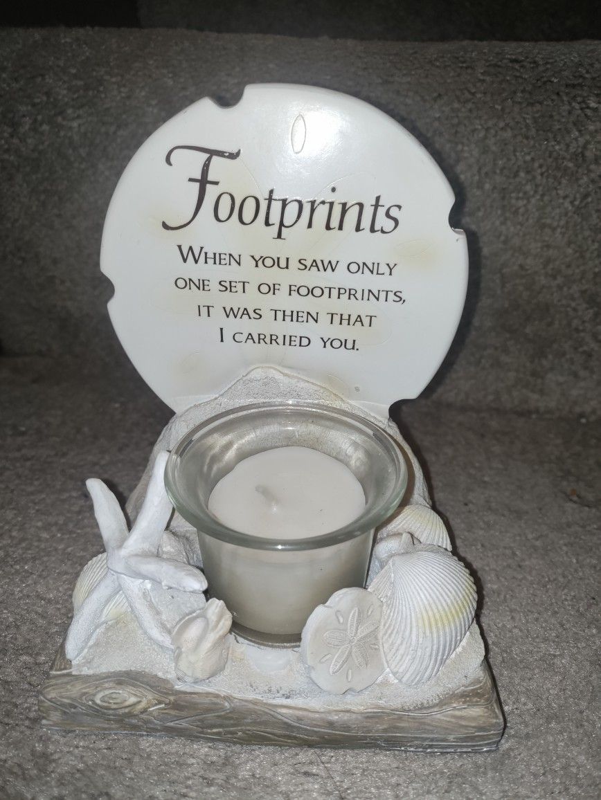 Footprints In The Sand Candle Holder! Excellent Shape!