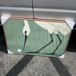 Crane with Golf Ball Canvas Print Wall Art - Quirky Animal Sports Decor for Game Room or Man Cave