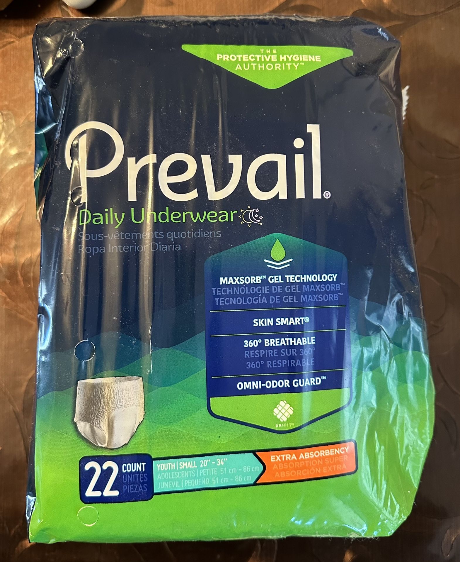 Prevail Daily Underwear Small Size 20”-34” 22 Count