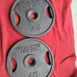 GOLD'S GYM  SET OF 45s. TOTAL 90LBs.  
11525 S HALSTED DUNKIN/7111.S WESTERN WALGREENS 
80$  EASH.   SET  CASH ONLY AS IS