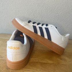 Adidas Big Kids- Size 3Y Cream and Blue Sneakers with Tan Sole