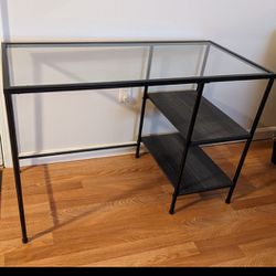 Glass Metal Table With Wood Shelves