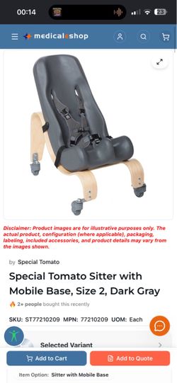 ADA/Special Tomato Sitter with Mobile Base, Size 2, Dark Gray