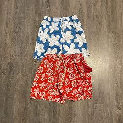 TWO FASHIONABLE SWIMMING TRUNKS (Red Floral) (Blue Floral)