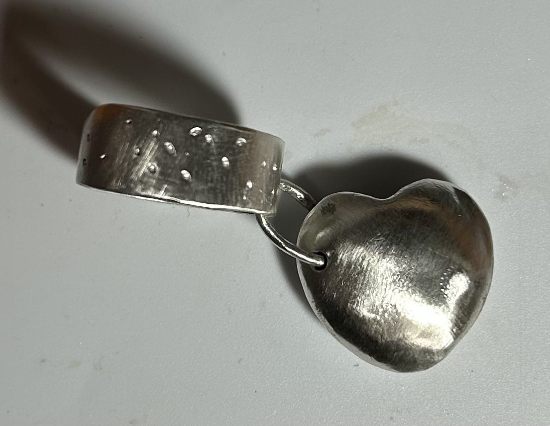 Custom Made Sterling Silver Puffy Heart Charm Ring Size 8