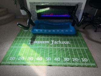 Blue and Black Football Field Inflatable Drink Cooler and football field 4x6 rug