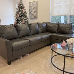 Genuine leather Ashley furniture Valderno Fog 2 Piece RAF Chaise Sectional Dark Gray Right Arm Facing Corner