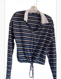 Ladies Papaya Striped Long Sleeve Polo Shirt size large