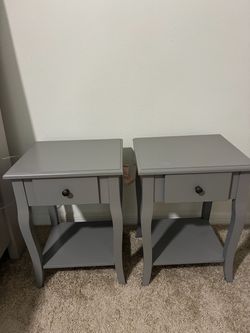 Set of 2 Gray Nightstands with Drawer & Shelf