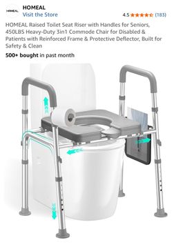 HOMEAL (Brand New) Raised Toilet Seat Riser with Handles