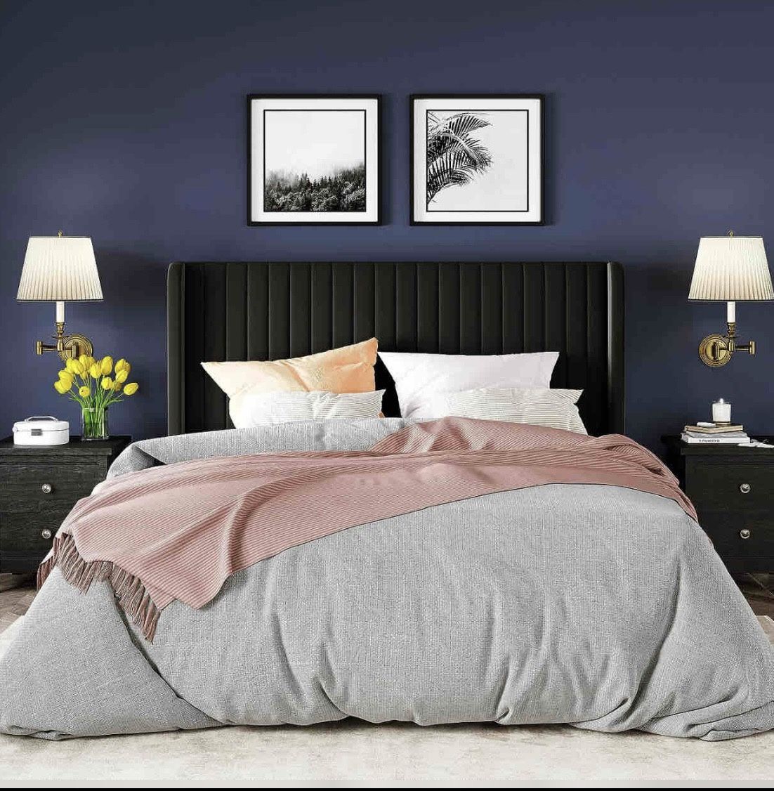 Queen Size Velvet Upholstered Tufted Platform Bed Frame with headboard   Material Wood Product Dimensions 83.3"L x 62.4"W x 47"H Style Moder