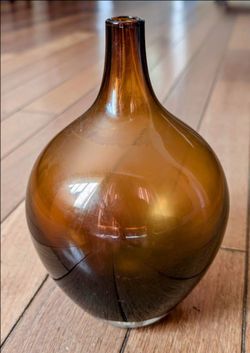 vintage amber brown demijohn glass narrow neck bud flower vase 8"