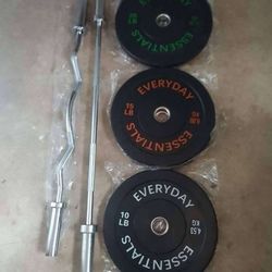 Olympic Bar $99, Curl Bar $69, Olympic Bumper Plates $1.35 Per Pound 