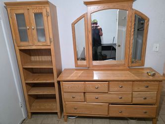 Free! Solid Wood 4-Piece Bedroom Set: Dresser, Tri-Fold Mirror, Nightstand, Cabinet/Tower