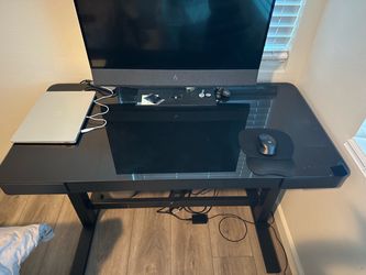 Black glass adjustable height desk