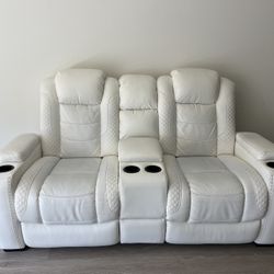 Real Italian Leather Loveseat w/ Storage Console