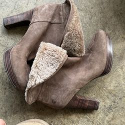 UGG Womens Dandylion II Brown Suede Sheepskin Round Heeled Shearling Booties 7.5