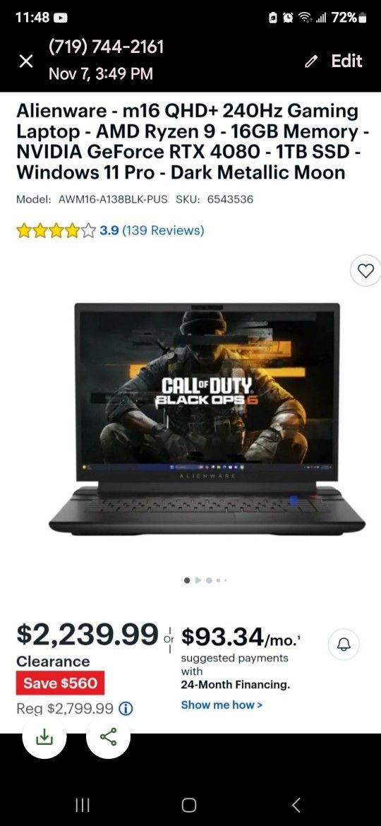 New Laptop Alienware 240 Hz Gaming Laptop Amd Ryzen 9 Invidia Rtx GeForce 4080 1 Tb Windows 11 Pro