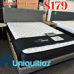 Grey Queen Platform Bed Frame 