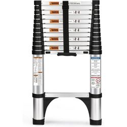 12.5 FT Telescoping Ladder – One Button Retract, 330lbs Capacity