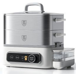 12.7QT Electric Food Steamer for Cooking,2-Tier 304 Stainless Steel Tray
7-in-1 Steamer,HD Color Touchscreen, 24H Preset Timer,1500W Fast Steam for Ve