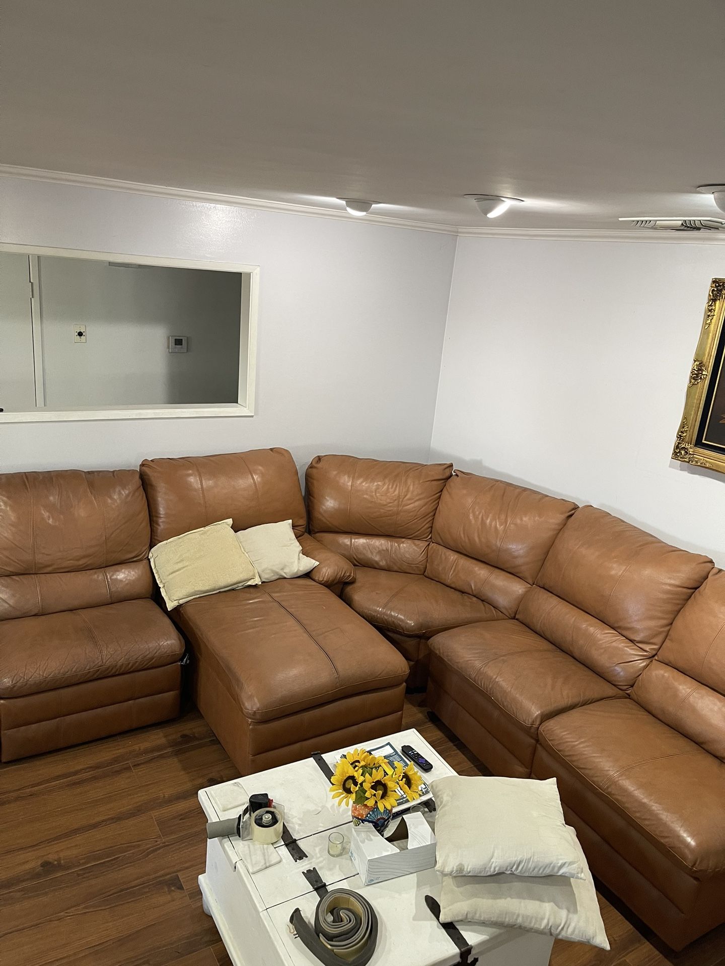 Brown Spanish Style Leather Sectional Sofa