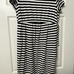 Navy And White Stripped Maternity Dress - M