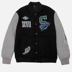 Size Small Staple Eldridge Melton Wool Varsity Jacket (Black)