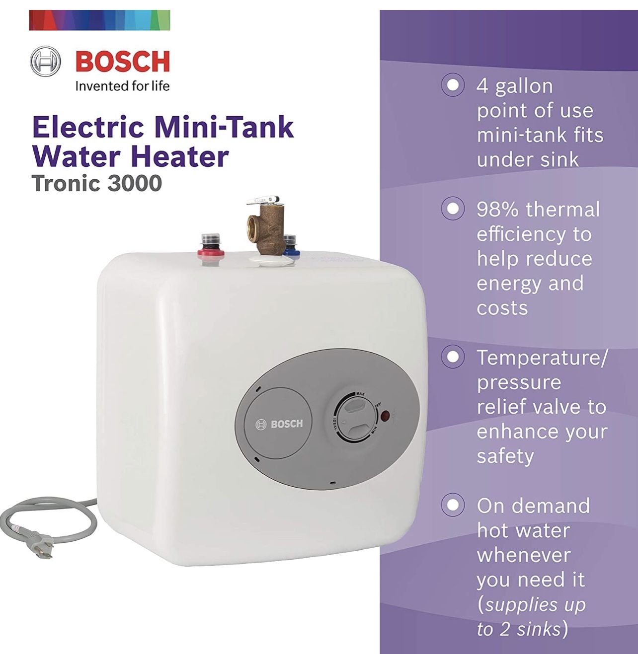 BOSCH Electric Mini-tank Water Heater Tronic 3000