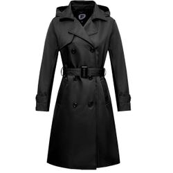 Size XL Women's Long Waterproof Trench Coat Double Breasted Classic Lapel  Belted with Detachable Hood