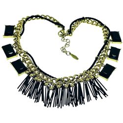 Black Gold Grunge Style Necklace, Mixed Metals Fringes Choker, Black Plastic Stones, Statement Jewelry for Woman or Teen