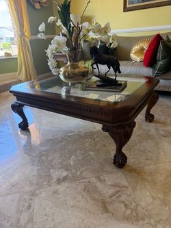 Dark Wood Glass Top Coffee Table