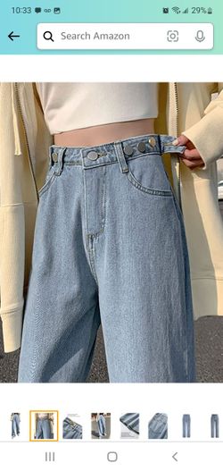 LQI Women's High Waist Baggy Boyfriend Jeans Distressed Wide Leg Denim Pants

