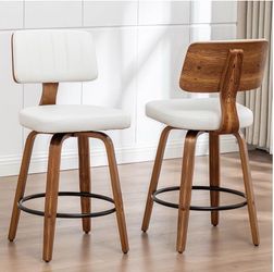 Set of 2 White Pu Leather Counter Stools