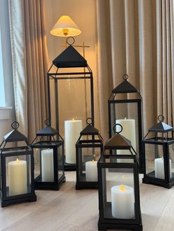 Pottery Barn Malta Lanterns – Set of 7 with Flameless Candles