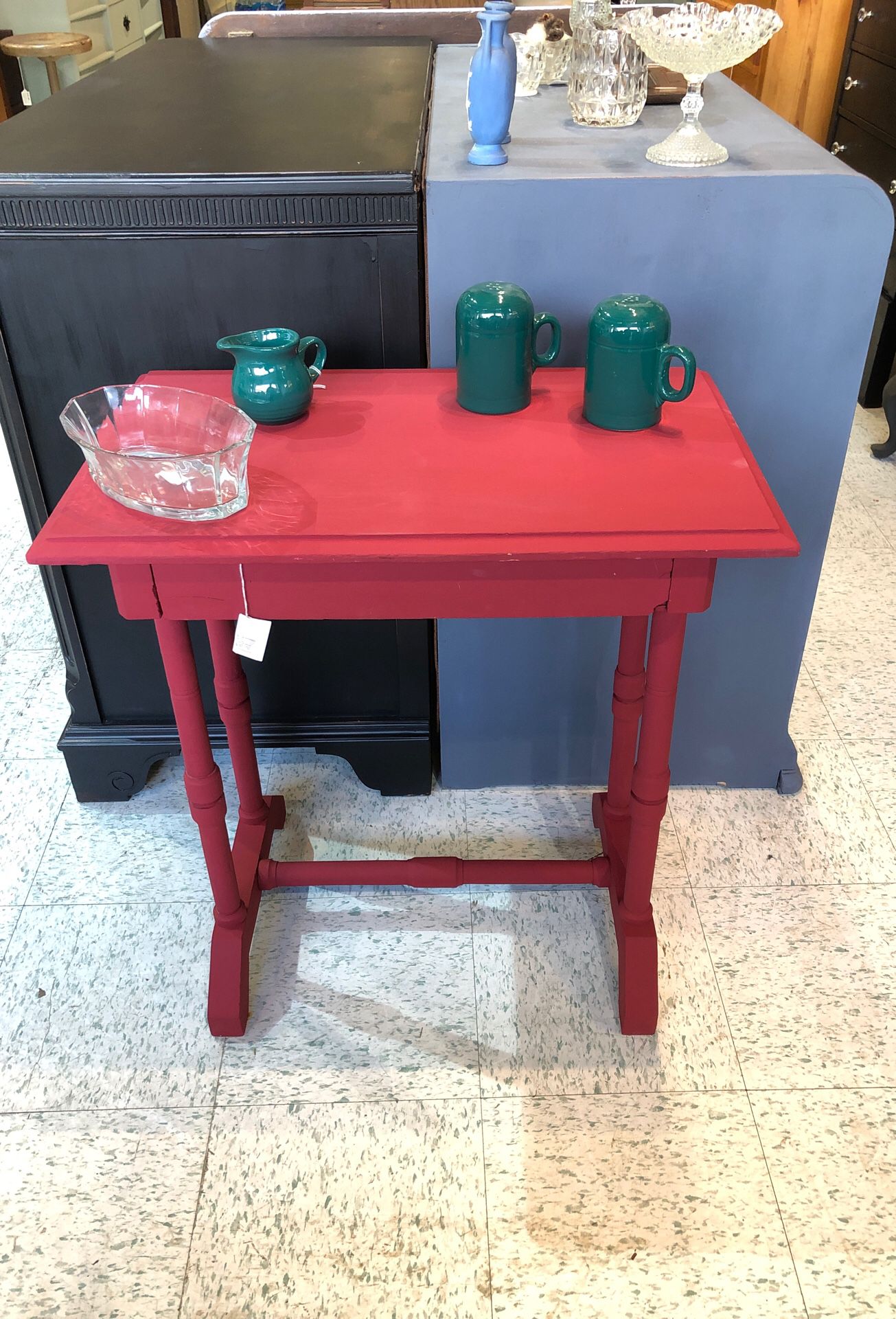Small writing desk freshly painted cranberry sauce