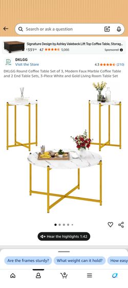 ✨ BRAND NEW IN BOX ✨ Modern 3-Piece Table Set (White/Gold/Faux Marble)