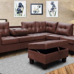 Allen Parkway Brown Microfiber Sectional with Storage Ottoman 😍