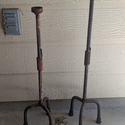 Pair Rustic Rod Iron Large Candle or Sphere Holders 25" 28"

