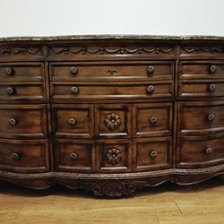 Antique Wood Carved Marble Topped Dresser With Mirror - Pick Up Only