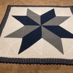 Crochet Blue White , Gray . Quilters Star Blanket 