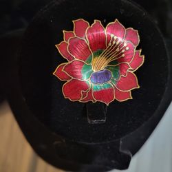 Cloisonne Red Flower Brooch 