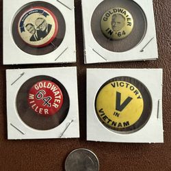 1964 Presidential Campaign  Goldwater Miller Pins Buttons Vintage