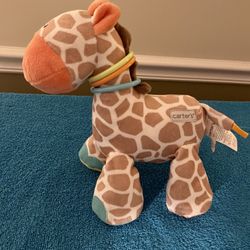 Carters Giraffe Brown White Spotted Plush Rattle Teether Baby Crib Toy Crinkle